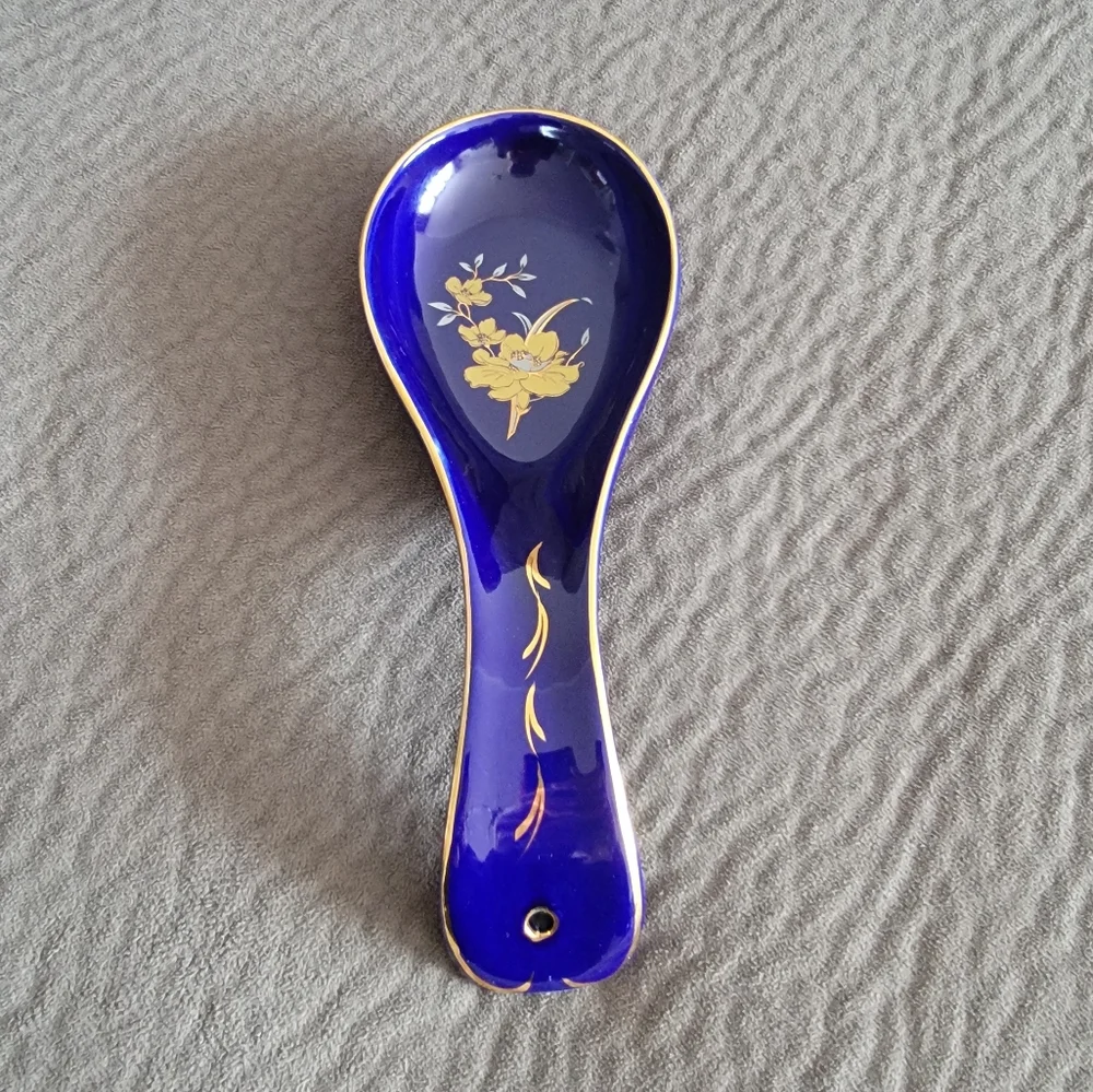 Vintage Decorative Ceramic Spoon Rest-Cobalt Blue N Gold